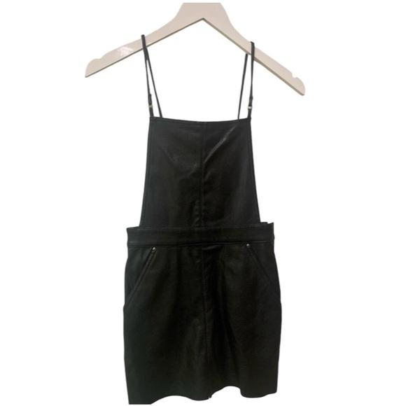 H&M Overalls Black Vegan Leather Short Bib Overall Dress Size 2 - Picture 5 of 11